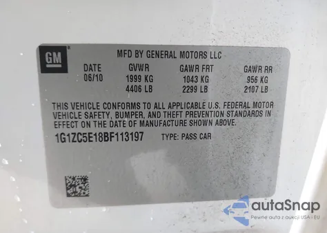 2011 Chevrolet Malibu 1Lt z USA, uszkodzony, nr VIN 1G1ZC5E18BF113197